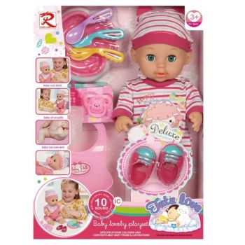 Papusa bebelus Tutu Love cu 10 sunete si accesorii pentru masa