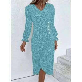 Rochie dama, model floral, bleu cu alb, Sorana