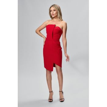 Rochie de ocazie asimetrica cu umerii goi Evolette Rosie