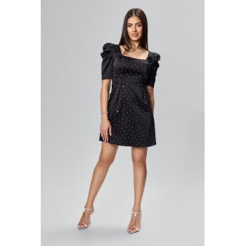 Rochie de ocazie cu strass-uri si maneci scurte Aliona Neagra