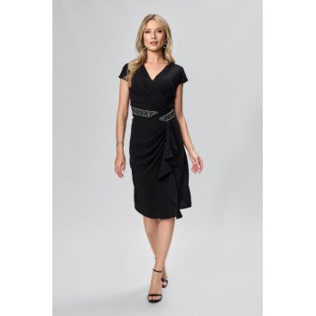 Rochie de ocazie din crepe accesorizata cu strass-uri Celya Neagra