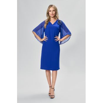 Rochie de ocazie din crepe si voal cu strass-uri Susan Albastra