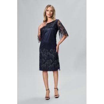 Rochie de ocazie din tull brodat cu strass-uri Tyanna Bleumarin