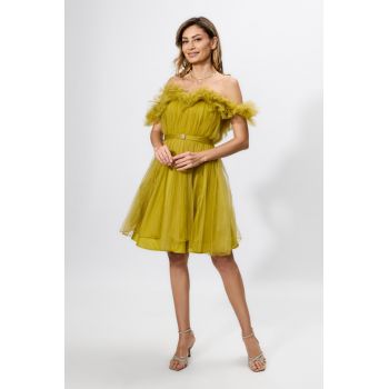 Rochie de ocazie din tull cu volanase Dulcineea Olive