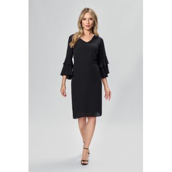 Rochie de ocazie din voal cu maneci trei sfeturi Devlyn Neagra