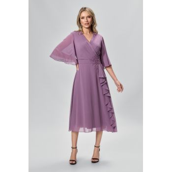 Rochie de ocazie din voal cu strass-uri Christa Mov