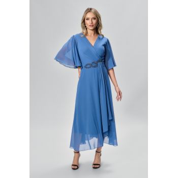 Rochie de ocazie din voal cu strass-uri in talie Justine Indigo