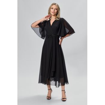Rochie de ocazie din voal cu strass-uri in talie Justine Neagra