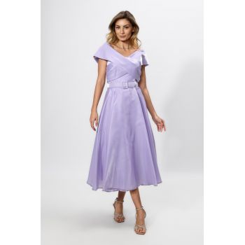 Rochie de ocazie in clos din satin cu decolteu in V Nevya Lila
