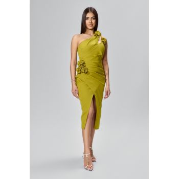 Rochie de ocazie premium cu flori 3D si model petrecut Romelia Fistic
