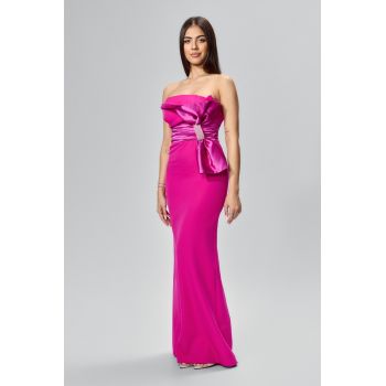 Rochie de ocazie premium cu funda din satin Bright Fucsia