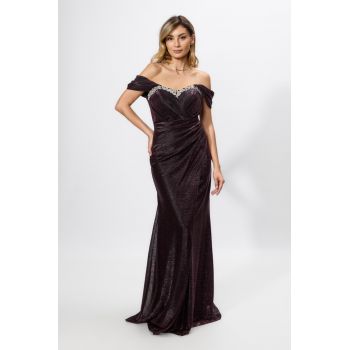 Rochie de ocazie premium cu strass-uri si fir lame Jamelia Violet