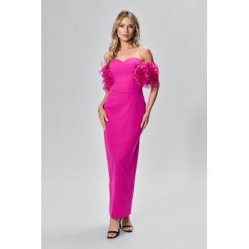 Rochie de ocazie premium cu volanase pe maneci Lavina Ciclam