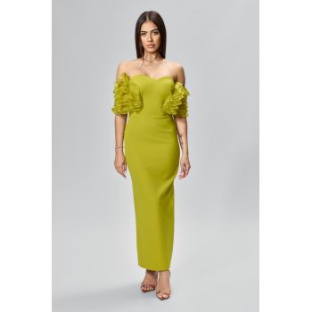 Rochie de ocazie premium cu volanase pe maneci Lavina Fistic