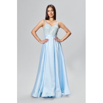 Rochie de ocazie premium din tafta cu glitter auriu Empire Bleu