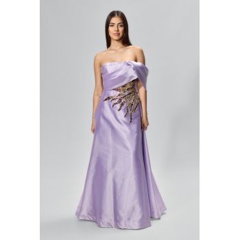 Rochie de ocazie premium din tafta satinata cu paiete Primera Lila