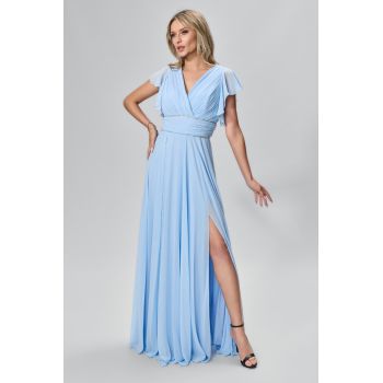 Rochie de ocazie premium din voal cu strass-uri Honesty Bleu