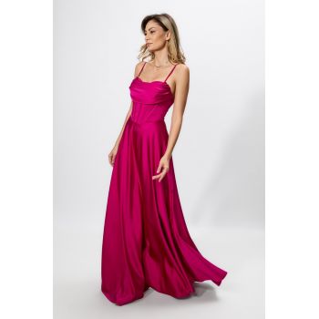 Rochie de ocazie premium in clos cu bretele subtiri Kalantra Fucsia