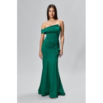Rochie de ocazie premium tip sirena cu model one shoulder Dellora Verde