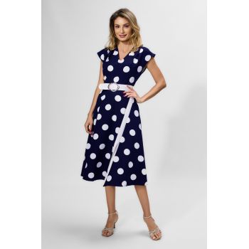 Rochie eleganta cu buline si crepeu Lisbeth Bleumarin