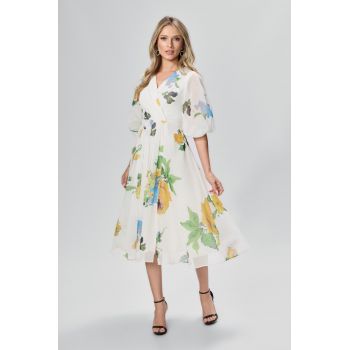 Rochie eleganta din voal cu imprimeu Lirene Alb Floral