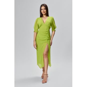 Rochie eleganta din voal cu maneci scurte si crepeu Myana Fistic