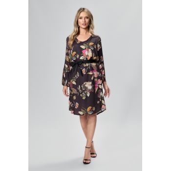 Rochie eleganta din voal satinat cu imprimeu floral Ronia Neagra
