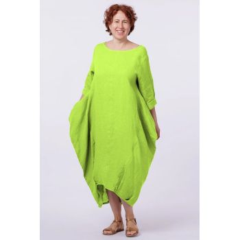 Rochie lalea in colturi, din in, verde lime