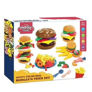 Set plastilina Happy Color Mud – Hamburger si cartofi prajiti, pentru copii 3 ani+