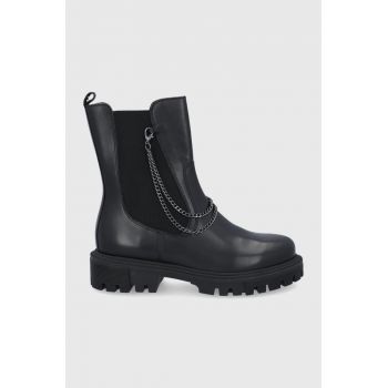 Wojas Ghete Chelsea de piele femei, culoarea negru, cu toc plat