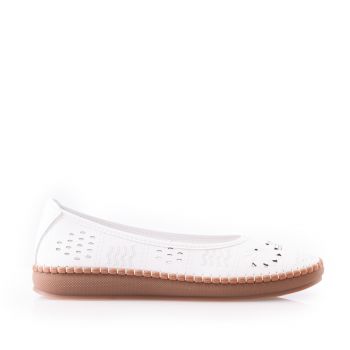 Balerini damă din piele naturală - 3510 Alb Box Perforat ieftina de firma originala