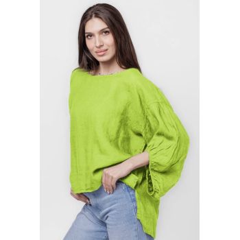 Bluza din in verde deschis, masura mare, cu maneci ample bufante