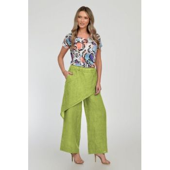 Pantaloni lejeri din in cu croi petrecut, verde