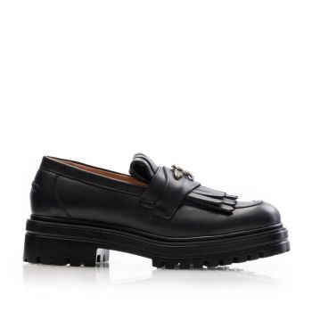 Pantofi casual damă din piele naturală, Leofex - 405-1 Negru Box