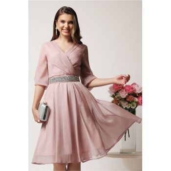 Rochie midi roz in clos cu fir lurex si cordon cu strasuri-Ella Collection Julia ieftina