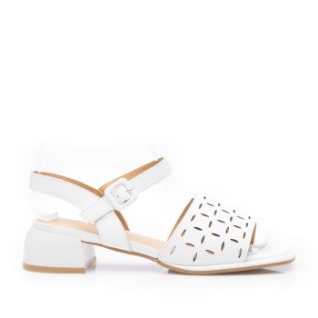 Sandale elegante damă cu toc mic din piele naturală, Karisma - 4004 Alb Box Perforat ieftine de firma originale