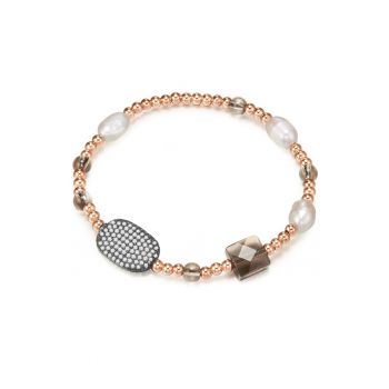 Bratara placata cu aur de 14K si decorata cu perle si zirconia