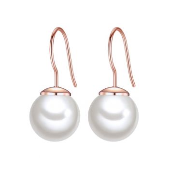 Cercei din aur rose de 14K decorati cu perle sintetice