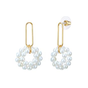 Cercei placati cu aur de 14K si decorati cu perle sintetice