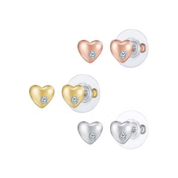 Set de cercei in forma de inima placati cu aur de 14K si decorati cu cristale