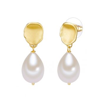 Cercei placati cu aur de 14K si decorati cu perle