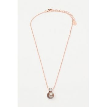 Colier placat cu aur - cu perla maro bronz