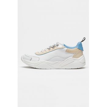 Pantofi sport din piele cu garnituri cusute si model colorblock