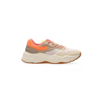 Pantofi sport din plasa cu insertii din piele intoarsa