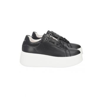 Pantofi sport flatform de piele cu insertii stralucitoare