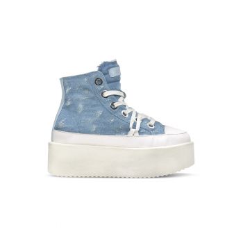 Tenisi din denim cu talpa flatform