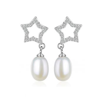 Cercei din argint decorati cu zirconia si perle Mizuki