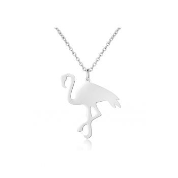 Colier de argint veritabil decorat cu pandantiv in forma de flamingo Flamant
