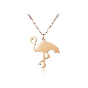 Colier de argint veritabil decorat cu pandantiv in forma de flamingo Flamant