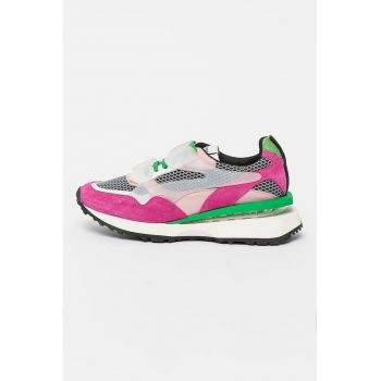Pantofi sport din piele si piele intoarsa cu accente cu model colorblock